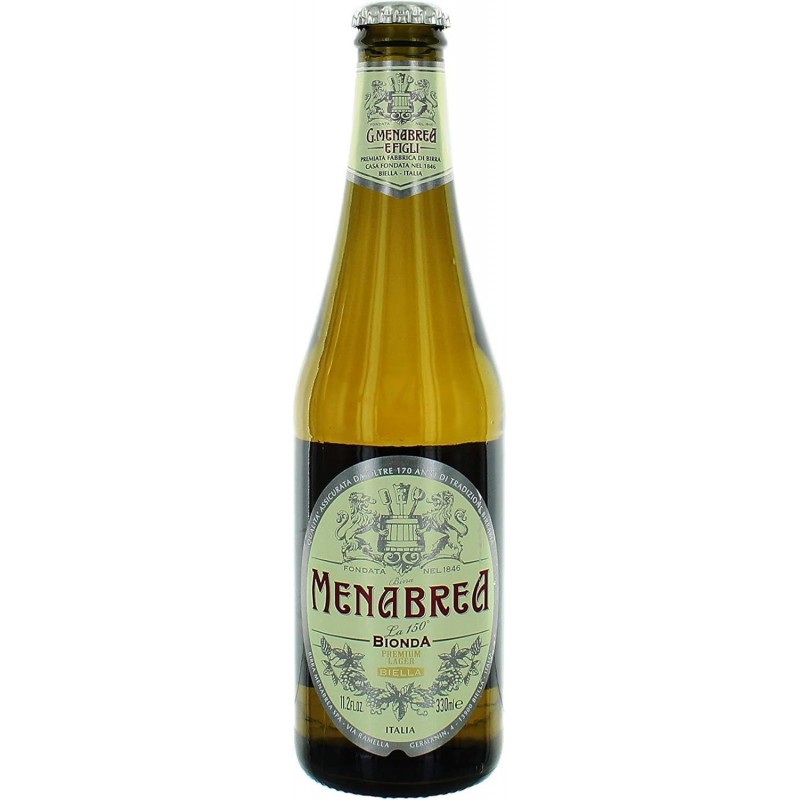 Birra Menabrea 33 cl bionda, premium lager, in bottiglietta di vetro