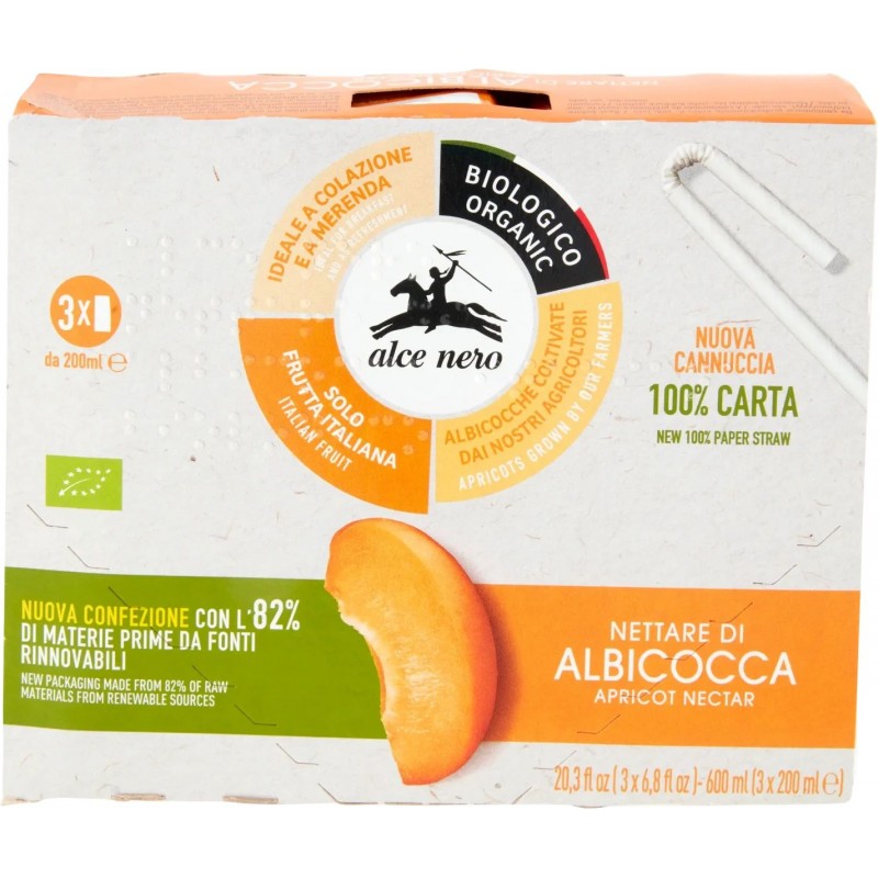 Succo di frutta Alce Nero Albicocca 200 ml x 3 Brik biologico