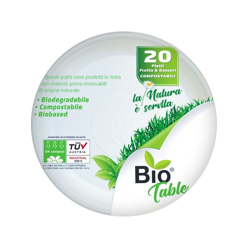 Piatti frutta e dessert Bio Table 20 pz biodegradabili e compostabili