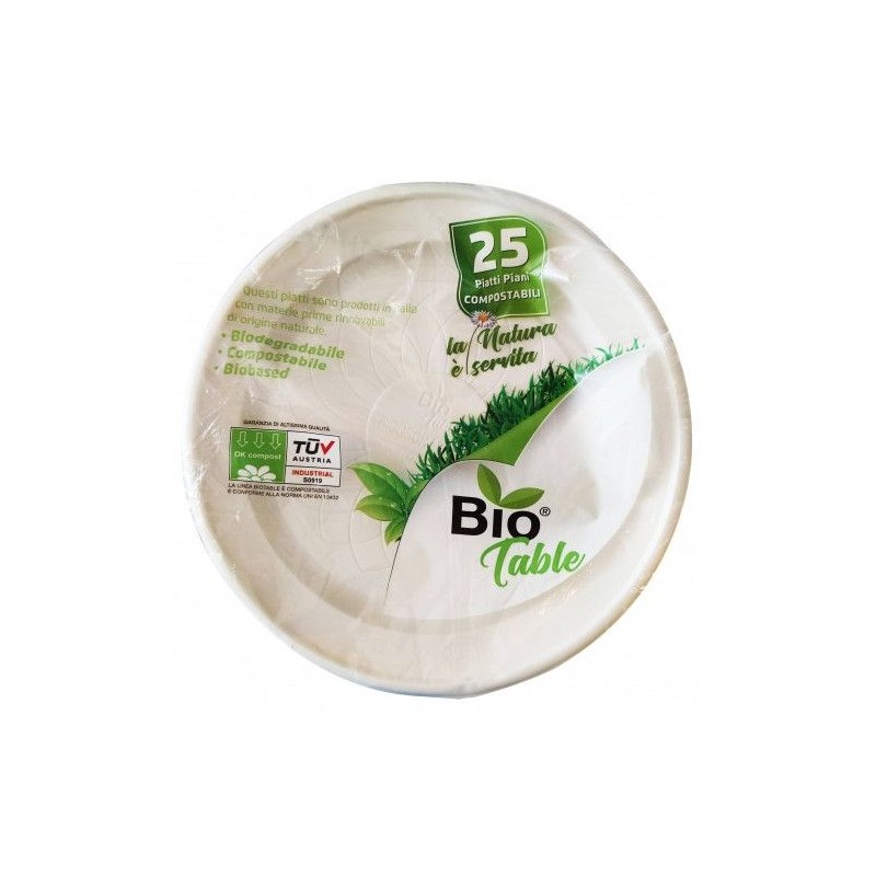 Piatti piani Bio Table 25 pz biodegradabili e compostabili