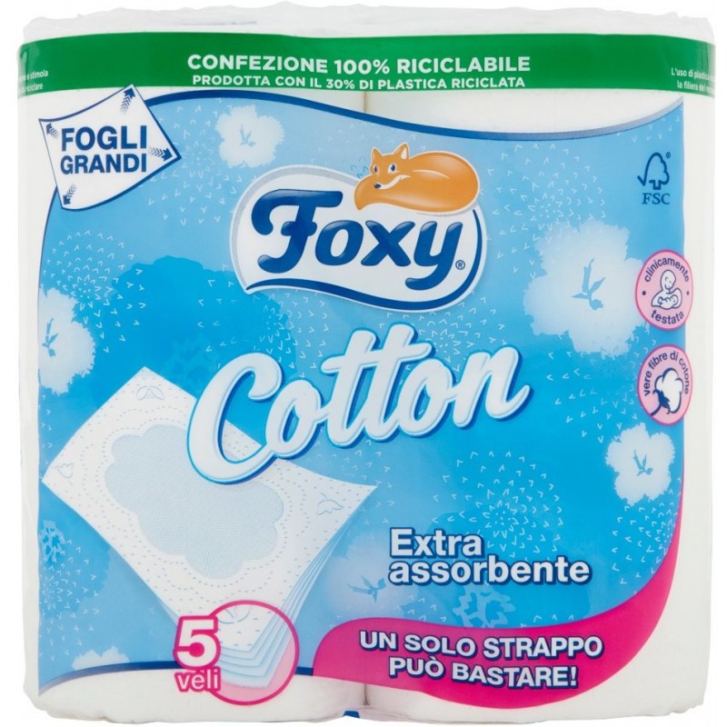 Carta igienica Foxy Cotton 4 rotoli 5 veli Extra assorbente