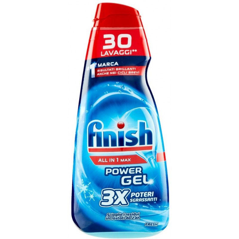 Detersivo lavastoviglie gel Finish Power Gel all in 1 max 600 ml 30 lavaggi 3X poteri sgrassanti fresh