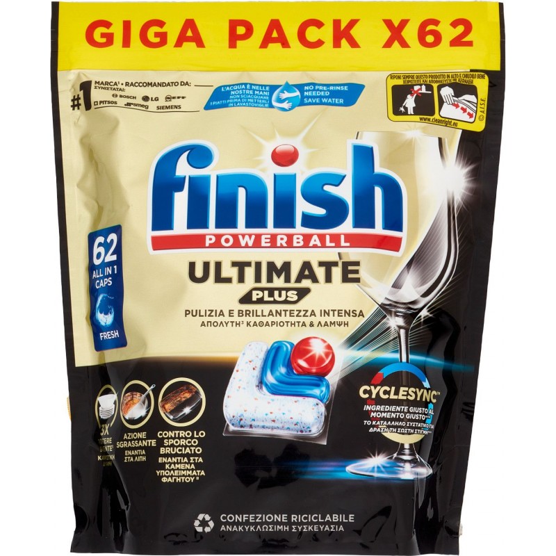 Detersivo lavastoviglie Finish Quantum Ultimate Plus Powerball 62 pastiglie caps
