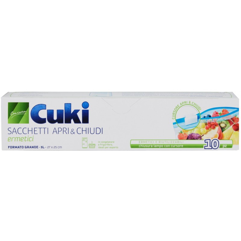 Sacchetti freezer Cuki apri&chiudi 10 pz grande 25 x 27 cm sacchi gelo