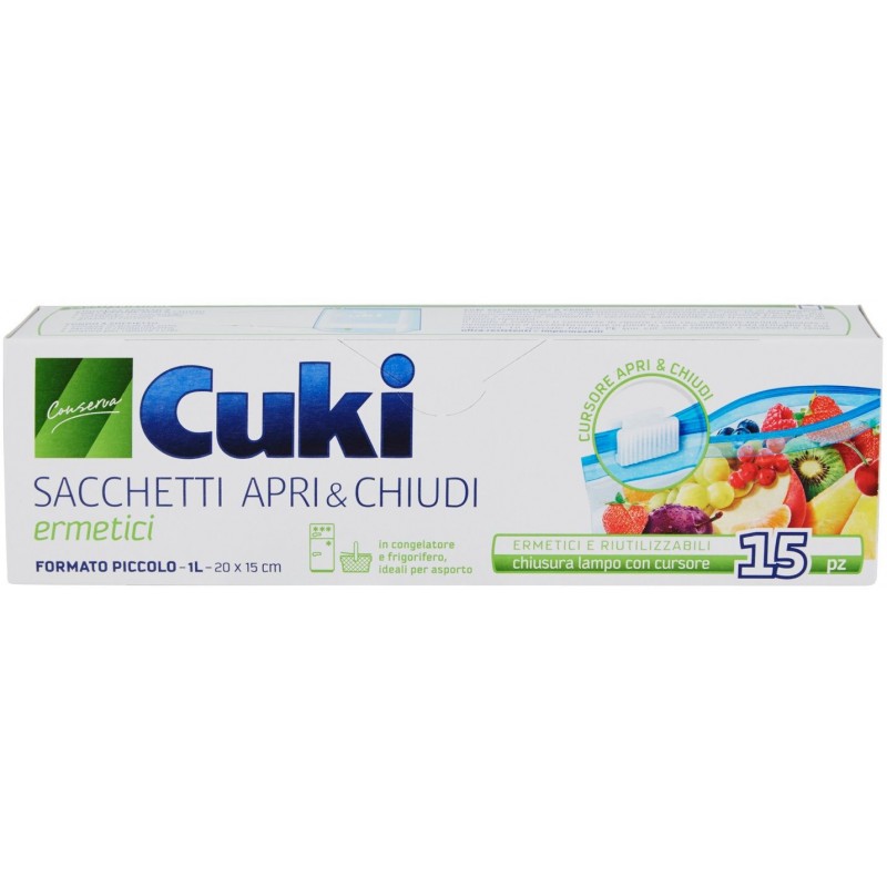 Sacchetti freezer Cuki apri&chiudi 15 pz piccolo 15 x 20 cm sacchi gelo