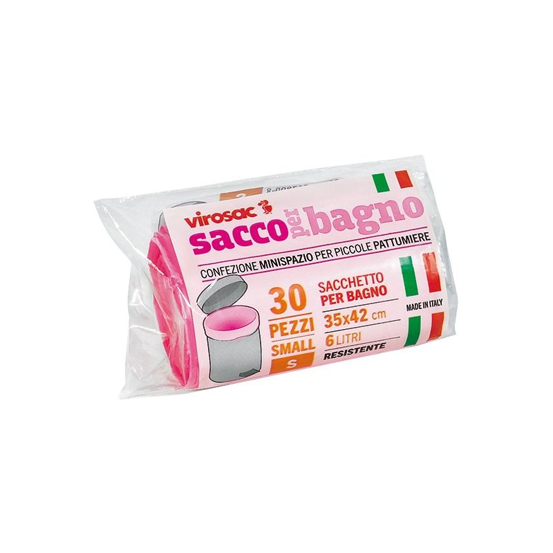 Sacchi pattumiera bagno Virosac 35x42 30 pz rosa, per immondizia / rifiuti / spazzatura