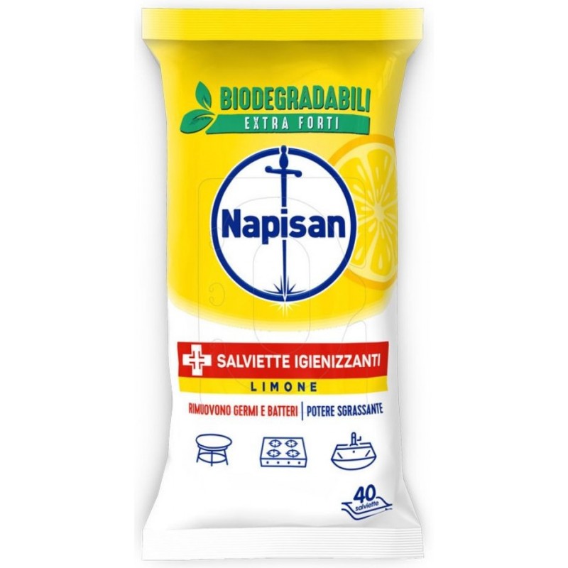 Salviette superfici Napisan 40 pz al limone, disinfettanti