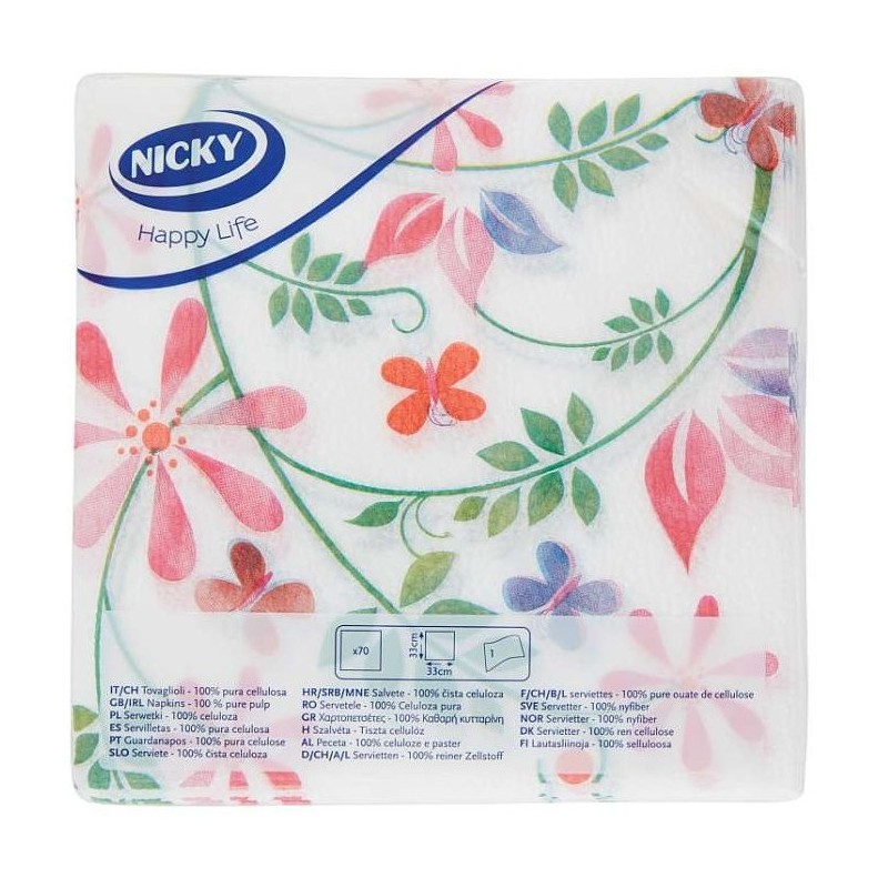 Tovaglioli Nicky Happy Life 33x33 80 pz doppiovelo con decorazione floreale
