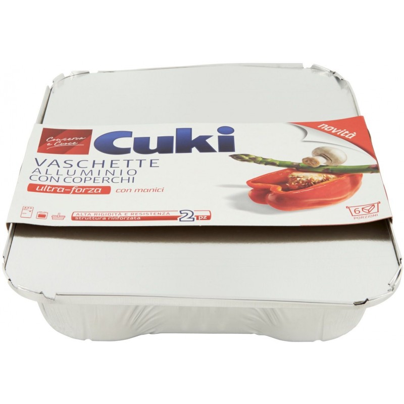 CUKI VASCHETTA ALLUMINIO CON COPERCHIO (R99L) 6 PORZIONI - 2 PEZZI - LT 1,8  - PiùMe