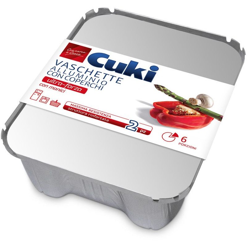 Vaschette Alluminio Cuki con coperchio 6 porzioni 2 pz RS99