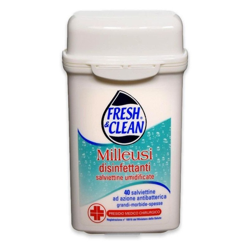 Salviette multiuso Fresh & Clean 40 pz, in scatoletta, antibatteriche, disinfettanti, presidio medico chirurgico
