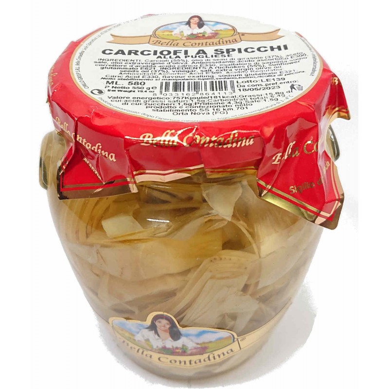 Carciofi spicchi alla  Bella Contadina 580 ml vaso vetro sott'olio sottolio di girasoli