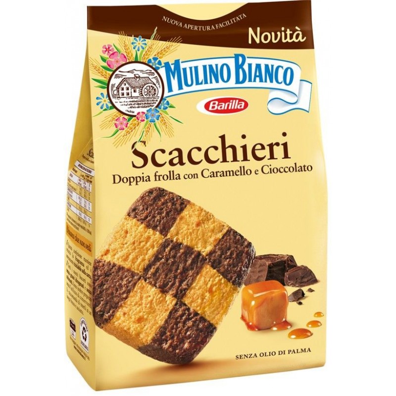 Biscotti Mulino Bianco Scacchieri 300 g doppia frolla con caramello e cioccolato