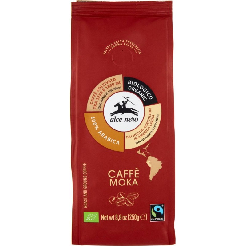 Caffè in polvere per moka Alce Nero 100% Arabica 250 g Biologico