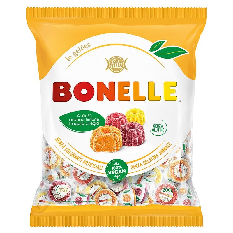 Caramelle Fida Bonelle 175 g le gelées ai gusti arancia, limone, fragola, ciliegia  *Scadenza 31.08.25*