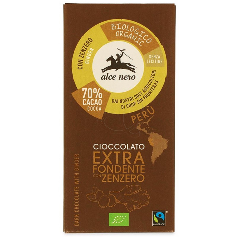 Cioccolata Alce Nero extra fondente 70% con zenzero biologico 50 g