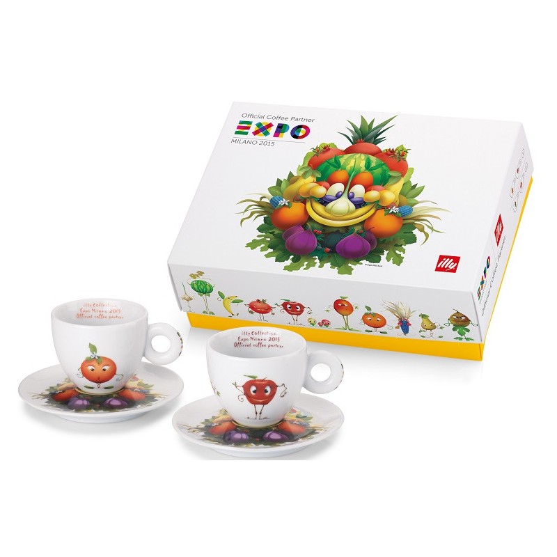 illycaffè 2 tazze cappuccino con 2 piattini Expo Milano 2015 tazzine esattamente come in foto