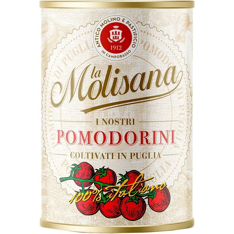 Pomodorini La Molisana 400 g coltivati in Puglia 100% italiano in latta