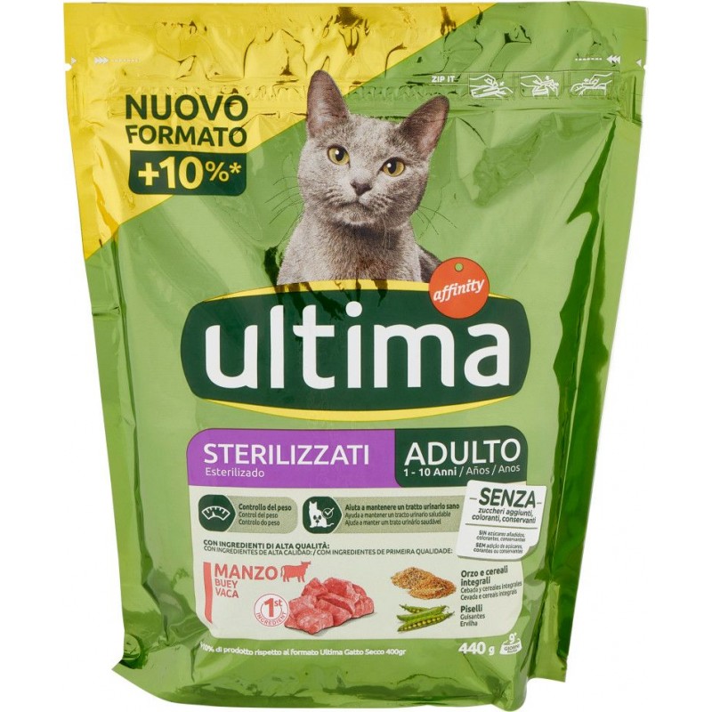 Croccantini gatto Ultima 440 g per gatti sterilizzati, al manzo