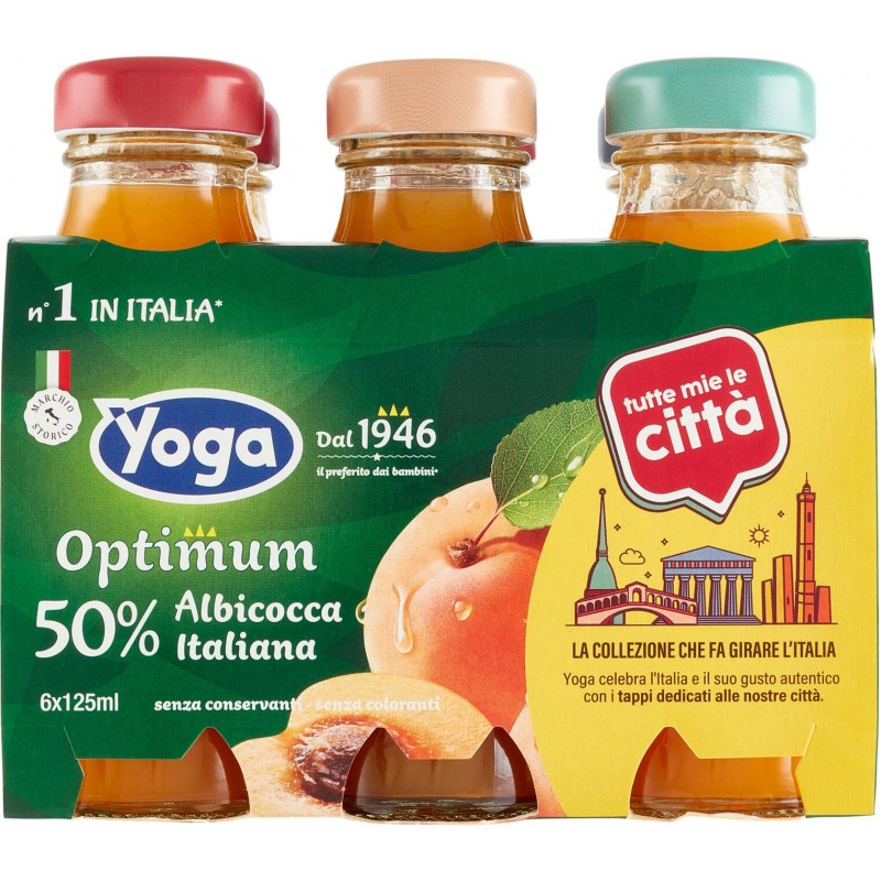 Succo di frutta Yoga Optimum Albicocca Italiana 125 ml x 6 pz in bottiglietta di vetro a perdere VAP