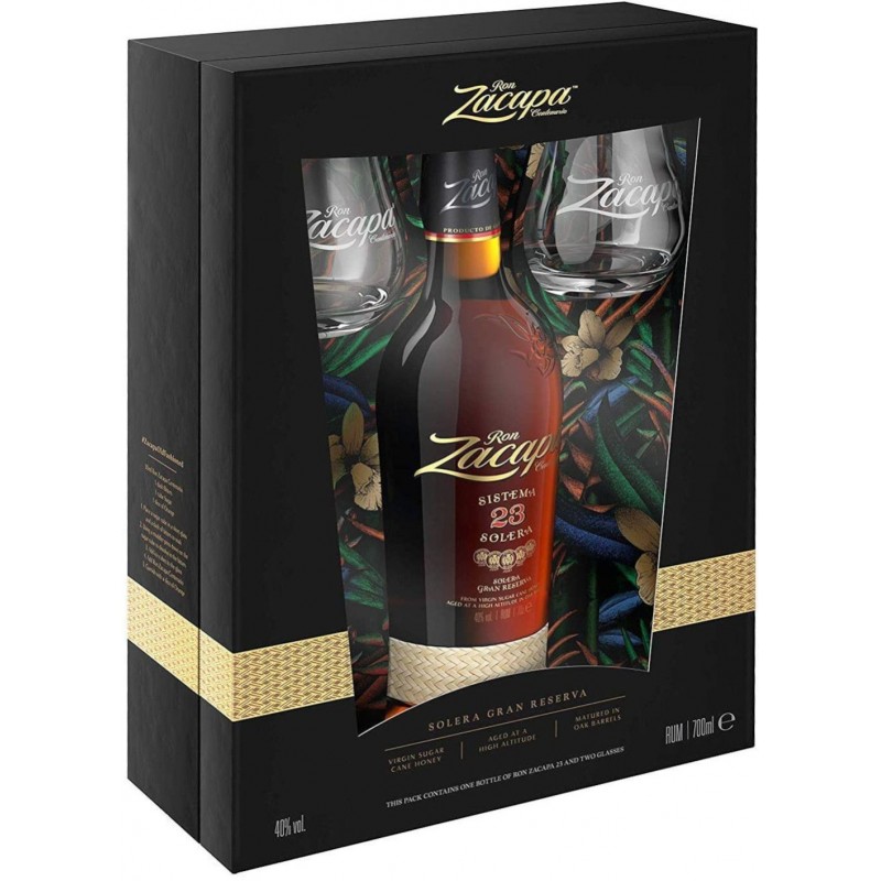 Rum Zacapa 70 cl Sistema 23 Solera Gran Riserva, Centenario, 40%, con  astuccio regalo+2 calici rum