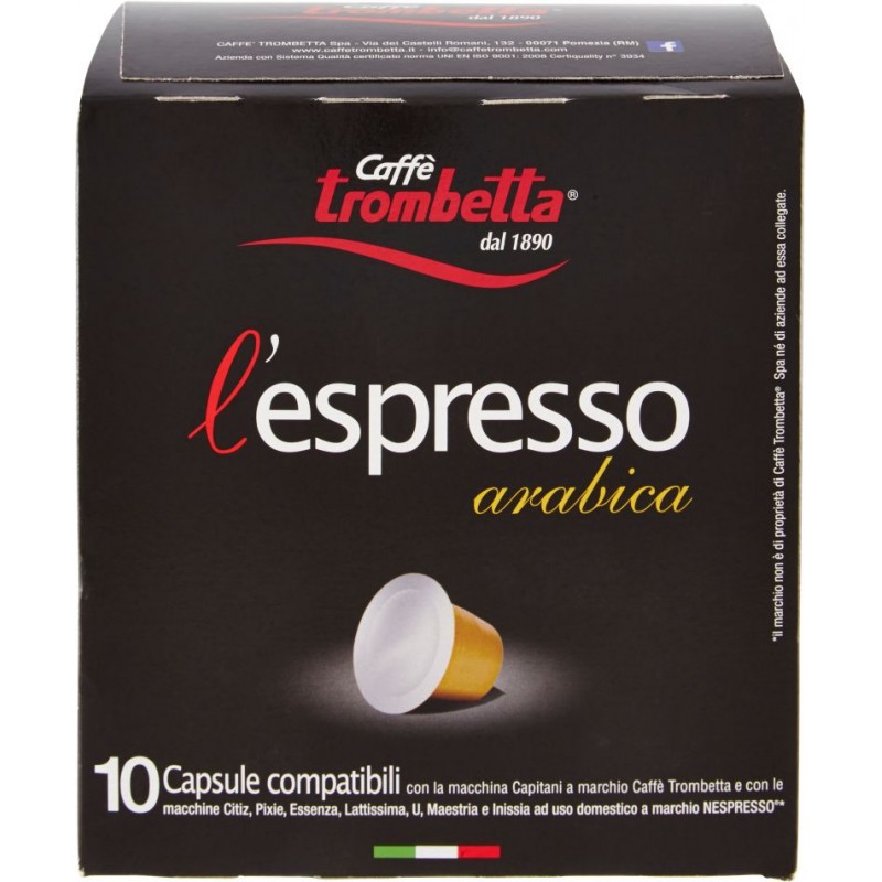 Caffè Trombetta L'Espresso Arabica, 10 Nespresso Capsules