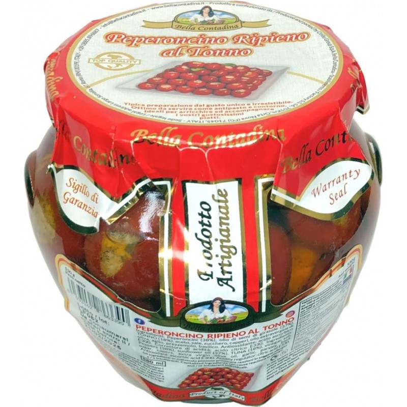 Peperoncino ripieno tonno Bella Contadina 580 ml vaso vetro sott'olio sottolio di girasoli