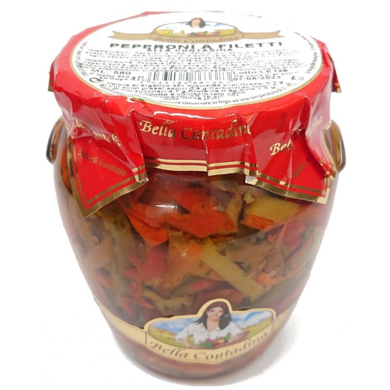 Peperoni a filetti alla contadina Bella Contadina 580 ml vaso vetro sott'olio sottolio di girasoli