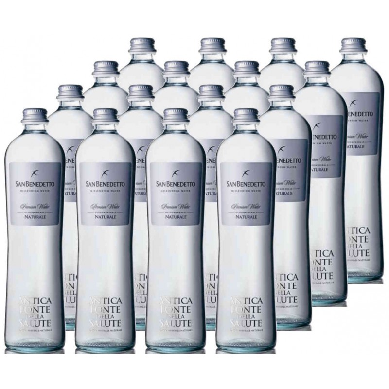 Acqua San Benedetto Millennium Water 65 cl x 16 bt naturale in vetro a rendere con tappo a vite Antica Fonte della Salute VAR