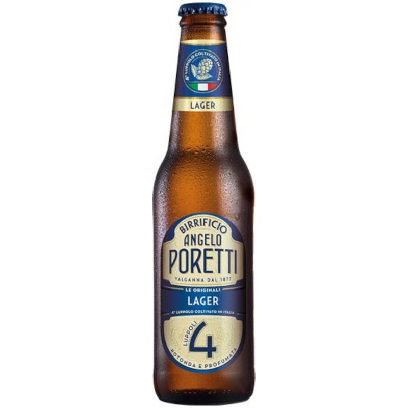 Birra Poretti 4 luppoli 33 cl lager chiara rotonda e profumata in bottiglietta di vetro VAP