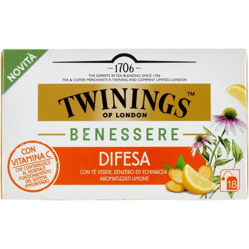Twinings Benessere difesa te' verde zenzero echinacea al limone 18 filtri