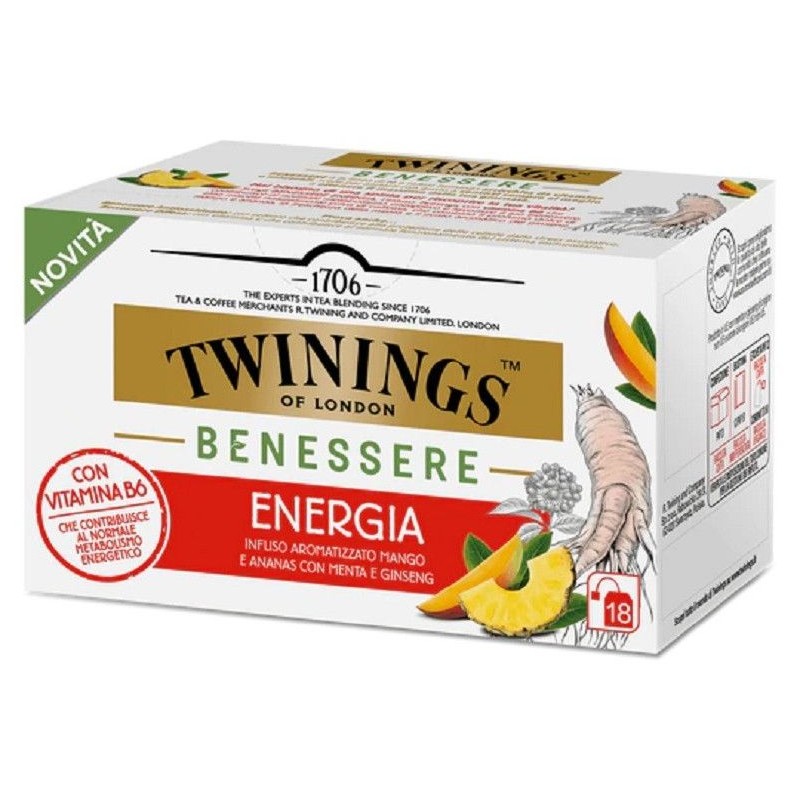 Twinings Benessere energia infuso mango ananas menta e ginseng 18 filtri
