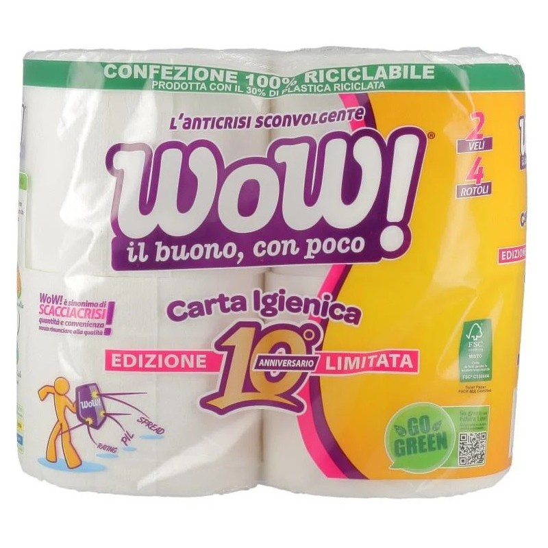 Carta igienica WOW! Anniversario 4 rotoli 2 veli edizione limitata