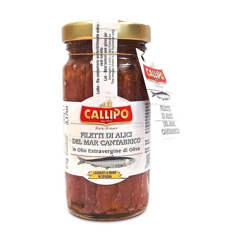 Filetti alici Callipo 90 g Mar Cantabrico olio extravergine oliva vaso vetro