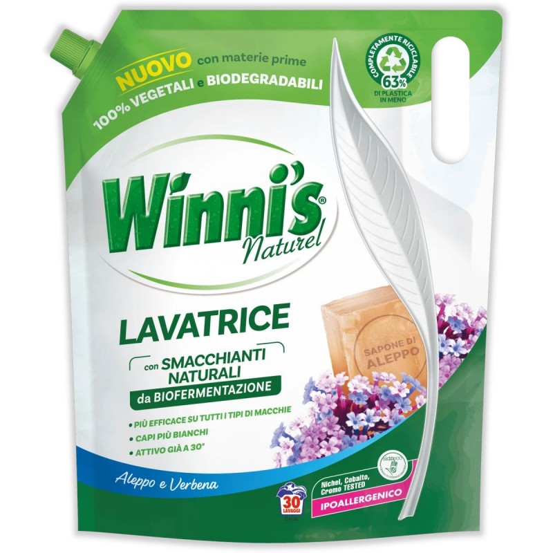Detersivo lavatrice Winni's 1,35 L aleppo e verbena, 30 lavaggi, in busta, ipoallergenico