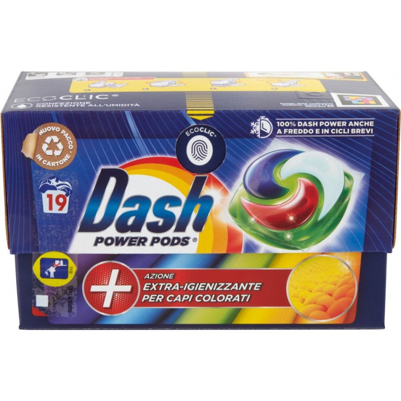 Detersivo lavatrice Dash power extra igienizzante per colorati 19 pods