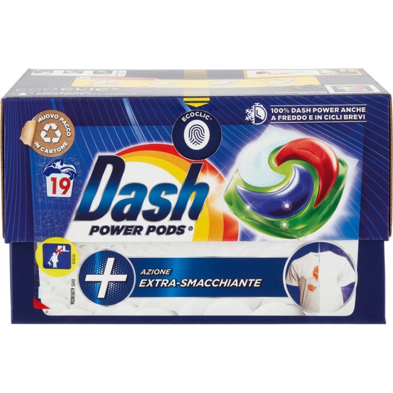 Detersivo lavatrice pods Dash power extra smacchiante 19 pods