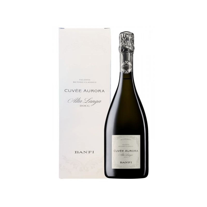 Vino spumante Cuvee Aurora Banfi Alta Langa Millesimato 2016 pinot nero 75 cl 60 mesi affinamento lieviti astuccio regalo