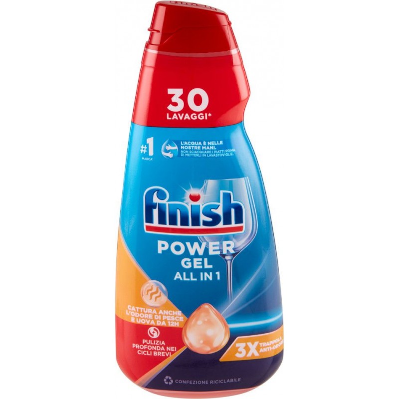 Detersivo lavastoviglie gel Finish Power Gel All in 1 max 600 ml 32 lavaggi 3X poteri anti-odore