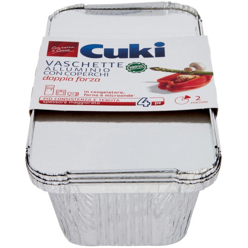 Vaschette Alluminio Cuki con coperchio 2 porzioni 4 pz R62