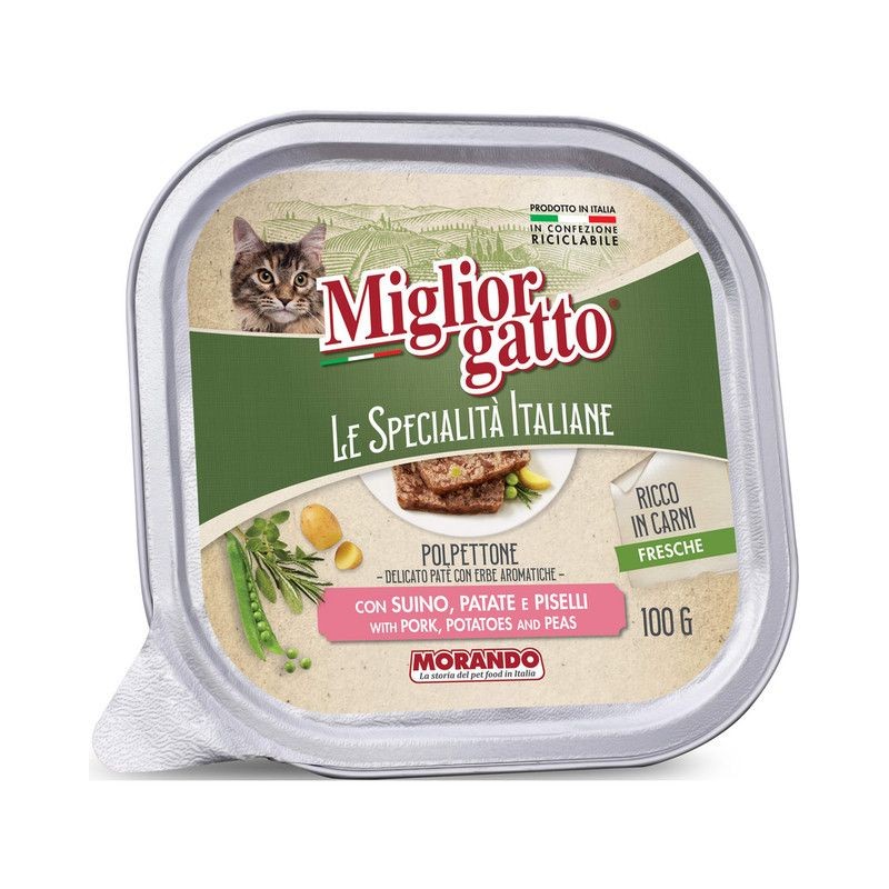 Miglior Gatto Morando Patè con suino patate piselli 100 g vaschetta