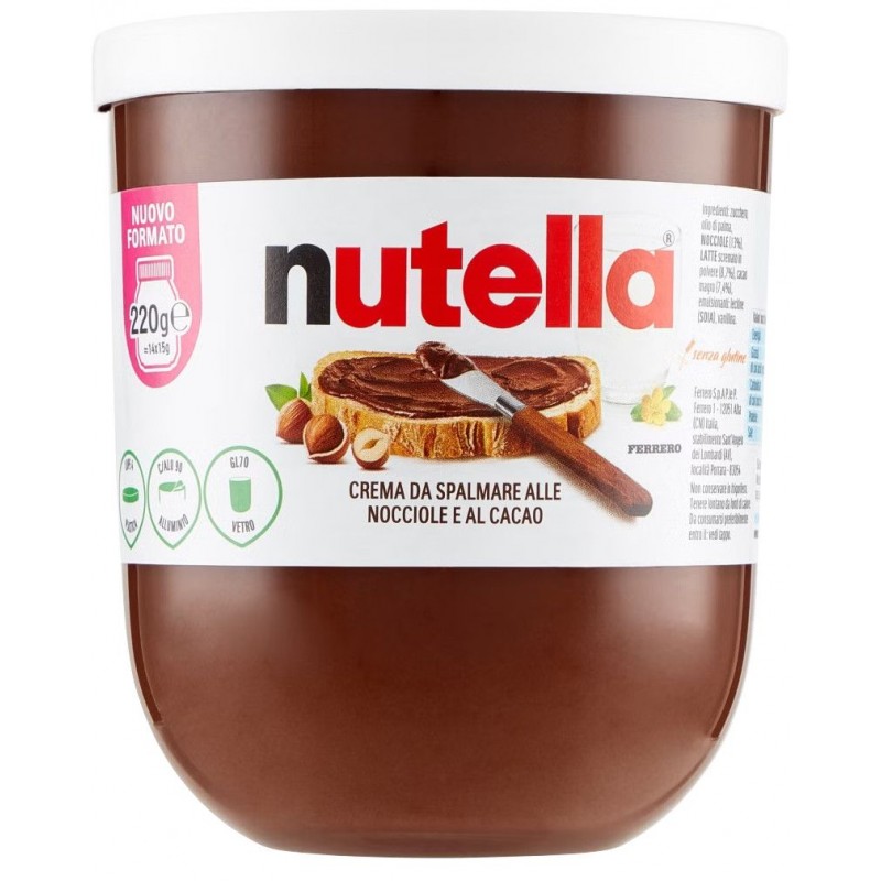 Nutella Ferrero 220 g bicchiere crema spalmabile gianduia alle nocciole e al cacao, in vetro