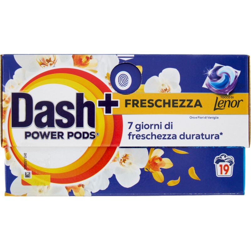 Detersivo lavatrice pods Dash power freschezza Lenor oro e vaniglia 19 pods