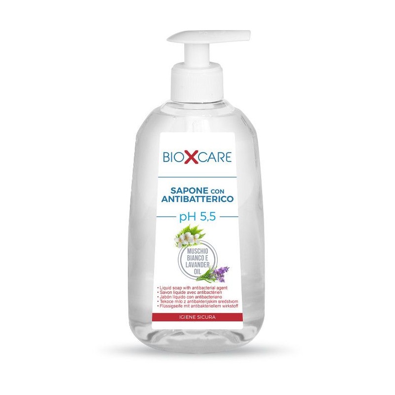 Sapone con antibatterico liquido Bioxcare 500 ml pH 5.5 muschio bianco e lavanda