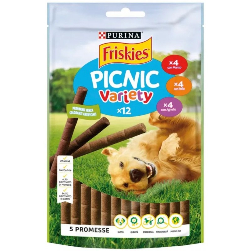 Friskies cane snack picnic assortiti 100 g 4 manzo 4 pollo 4 agnello