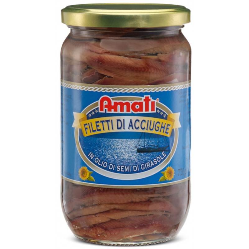 Filetti di acciughe Amati 720 g olio di girasole vaso vetro