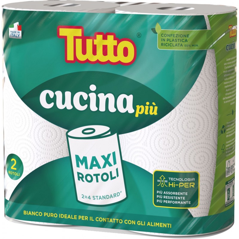 Asciugoni Tutto cucina più 2 MAXI rotoli 100 strappi, bianco puro