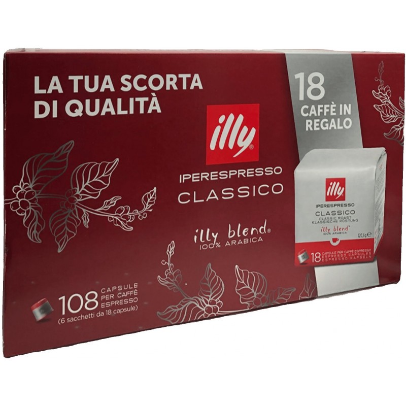 Caffè in capsule per illy Iperespresso Rosso 108 capsule (5+1 omaggio da 18 pz) gusto morbido e vellutato