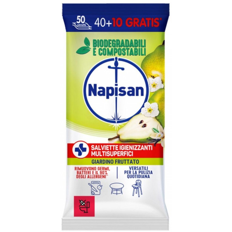 Salviette superfici Napisan 40+10 pz giardino fruttato igienizzanti