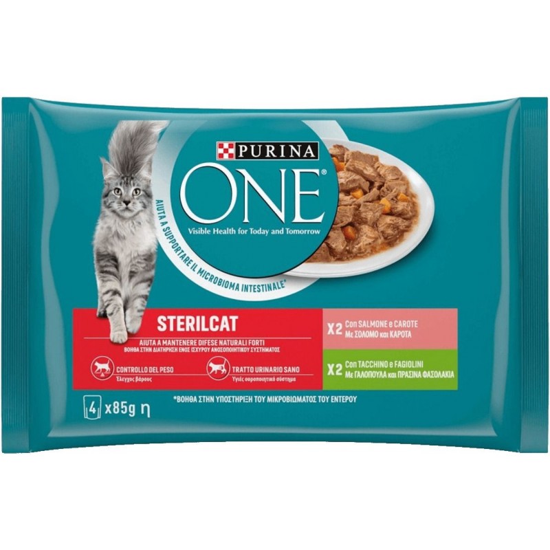 Purina One Sterilcat mix salmone e carote tacchino e fagiolini 85gx4 bustine